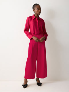 Satin Volume Cropped Trouser | Pink