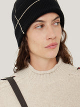 Contrast Stitch Beanie | Black