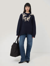 Embroidered Knitted Jumper | Navy