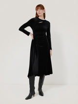 Velvet Ruched Dress | Black