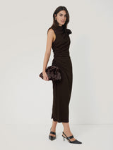 Crinkle Ruched Corsage Dress | Dark Brown