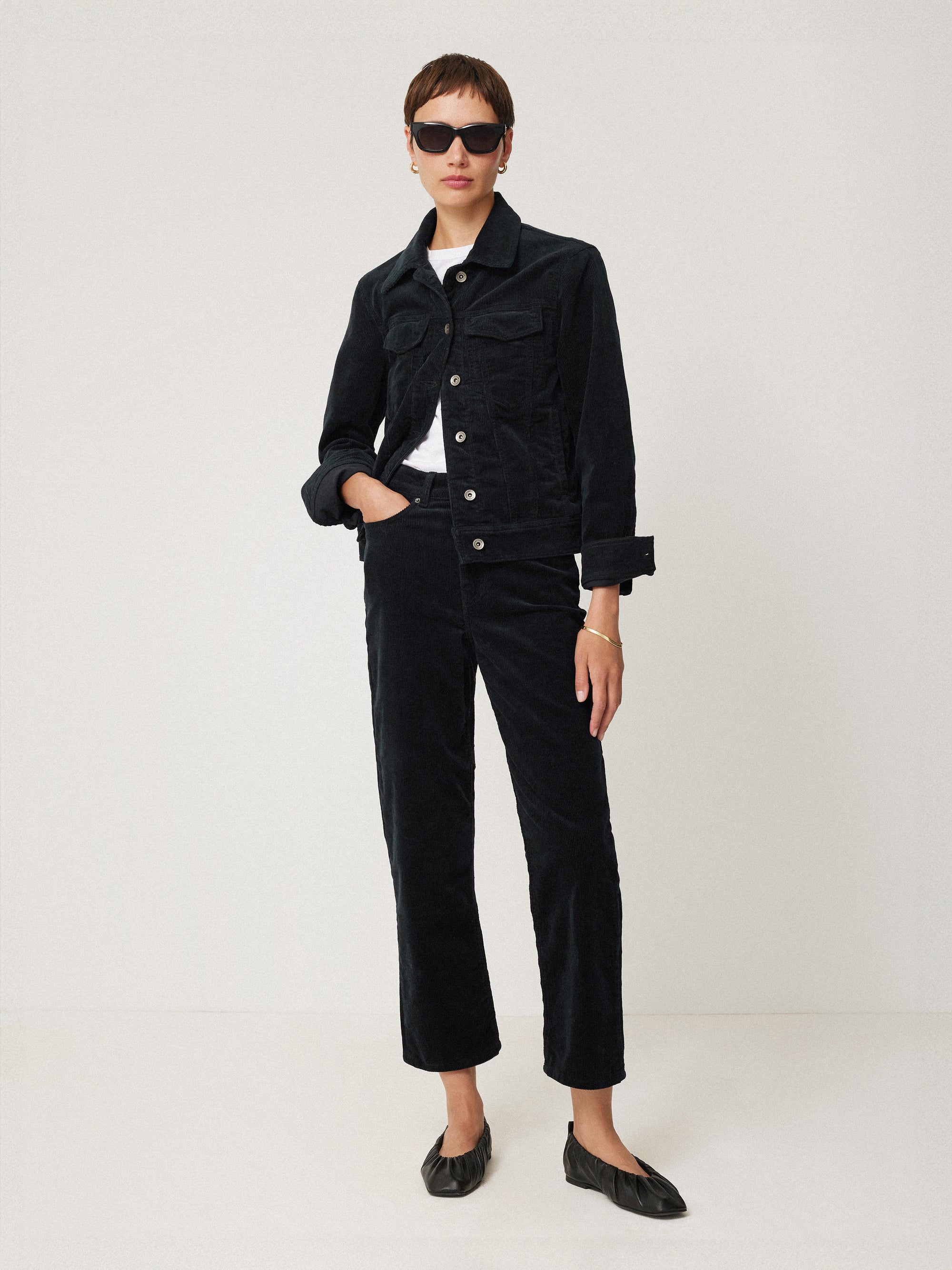 Plus Boxy Cord Collar Worker Jacket In Black