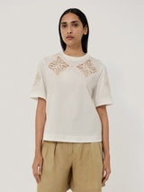 Embroidered Short Sleeve T-shirt | Cream