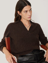 Wool Cashmere Blend Collar Jumper | Brown