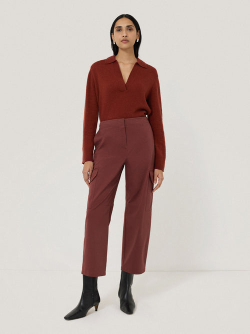 Cotton Viscose Cargo Trouser | Red