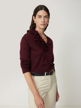 Merino Ruffle V Neck Jumper | Burgundy
