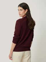Merino Ruffle V Neck Jumper | Burgundy