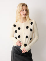 Merino Embellished Knitted Cardigan | Ivory