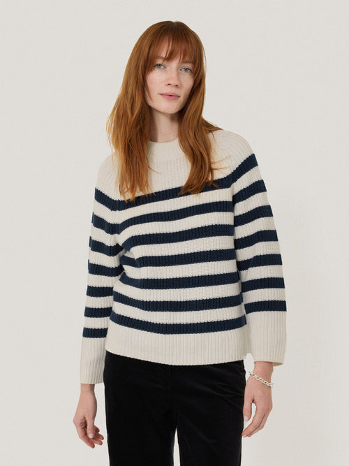 Cotton Blend Stripe Jumper | Navy