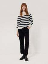 Cotton Blend Stripe Jumper | Navy