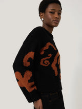Cotton Motif Intarsia Jumper | Black