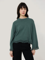 Silk Blend Boucle Fringe Top | Blue