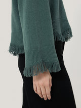 Silk Blend Boucle Fringe Top | Blue