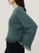 Silk Blend Boucle Fringe Top | Blue