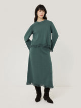 Silk Blend Boucle Fringe Top | Blue