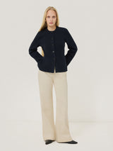 Cotton Blend Knit Cardigan | Navy