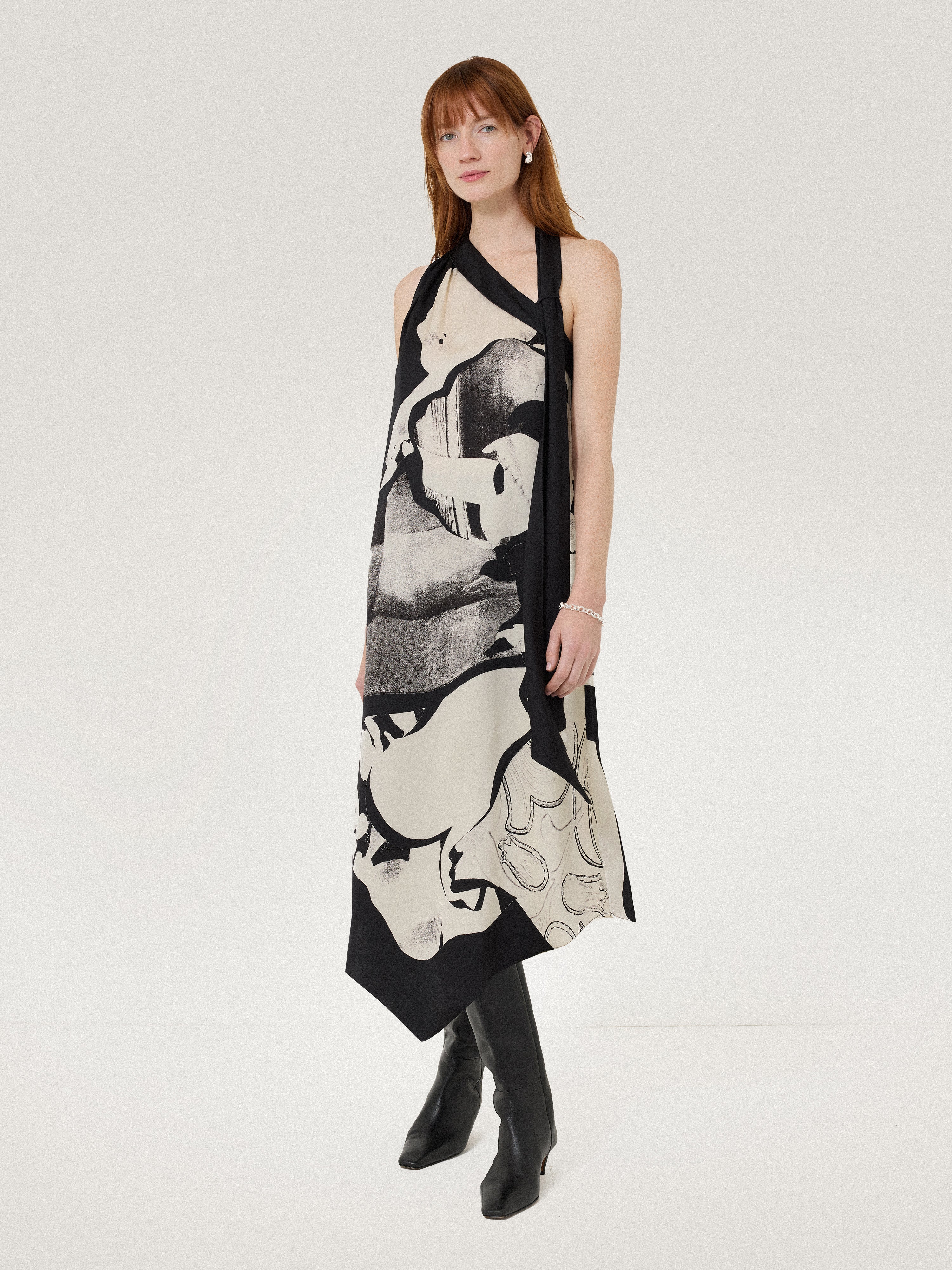 Collage Print Scarf Dress | Monochrome – Jigsaw