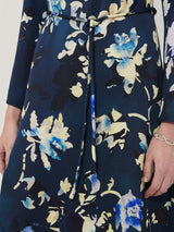 Hidden Floral Satin Dress | Navy