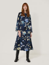 Hidden Floral Satin Dress | Navy