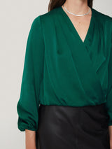 Recycled Satin Drape Wrap Top | Green