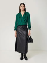 Recycled Satin Drape Wrap Top | Green