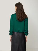 Recycled Satin Drape Wrap Top | Green