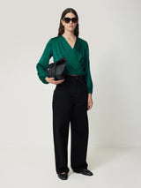 Recycled Satin Drape Wrap Top | Green
