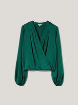 Recycled Satin Drape Wrap Top | Green