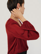 Recycled Satin Drape Wrap Top | Red