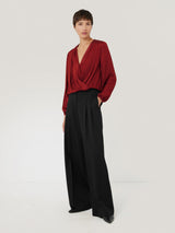 Recycled Satin Drape Wrap Top | Red