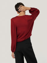 Recycled Satin Drape Wrap Top | Red