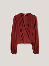 Recycled Satin Drape Wrap Top | Red