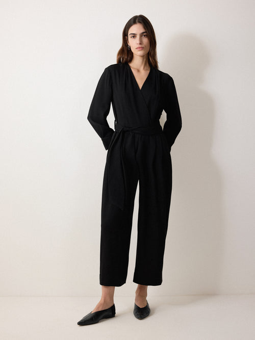 Crepe Wrap Front Jumpsuit | Black