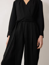 Crepe Wrap Front Jumpsuit | Black