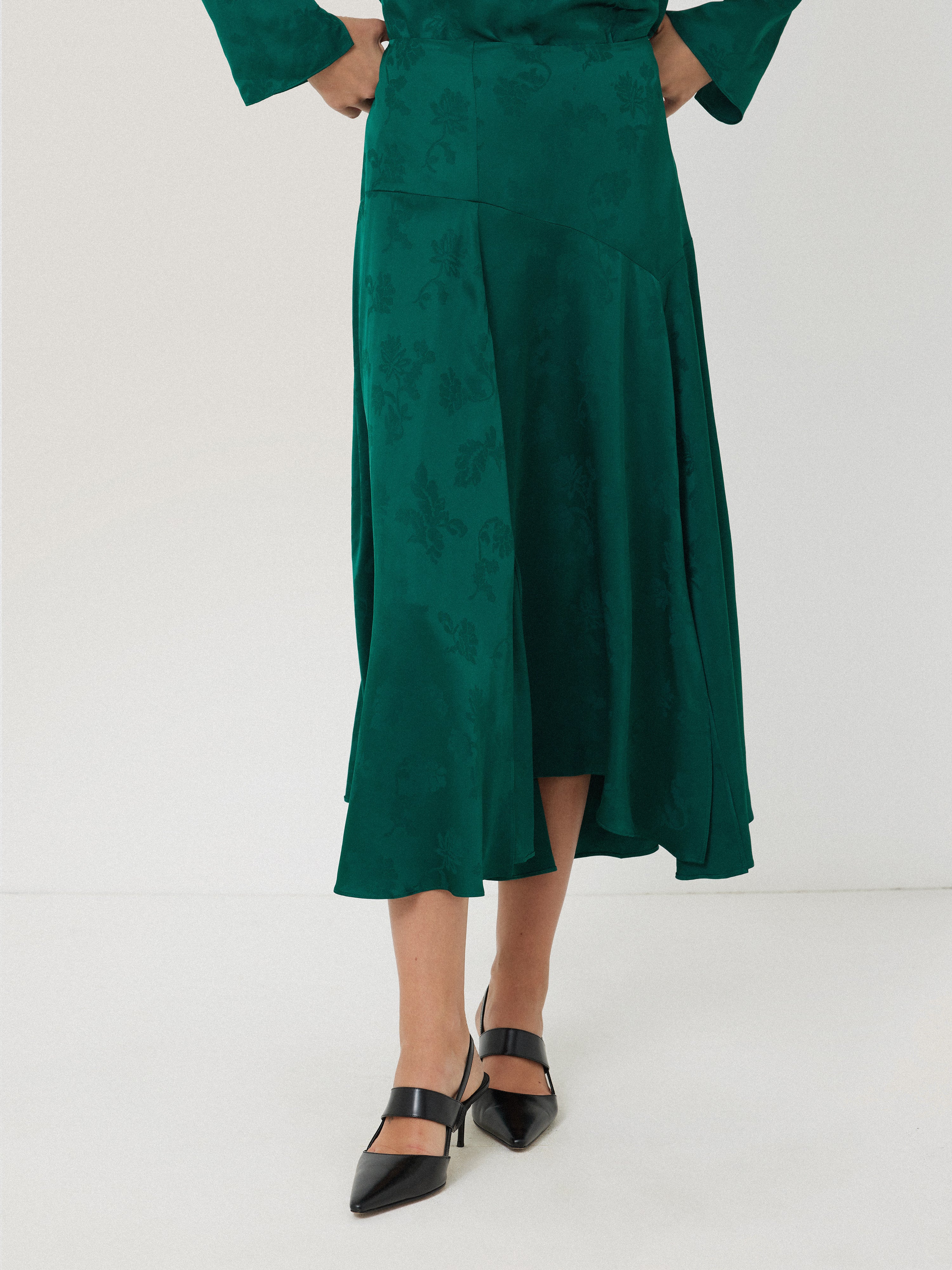 Green - Jacquard Weave Cotton Wrap Around Skirt 44