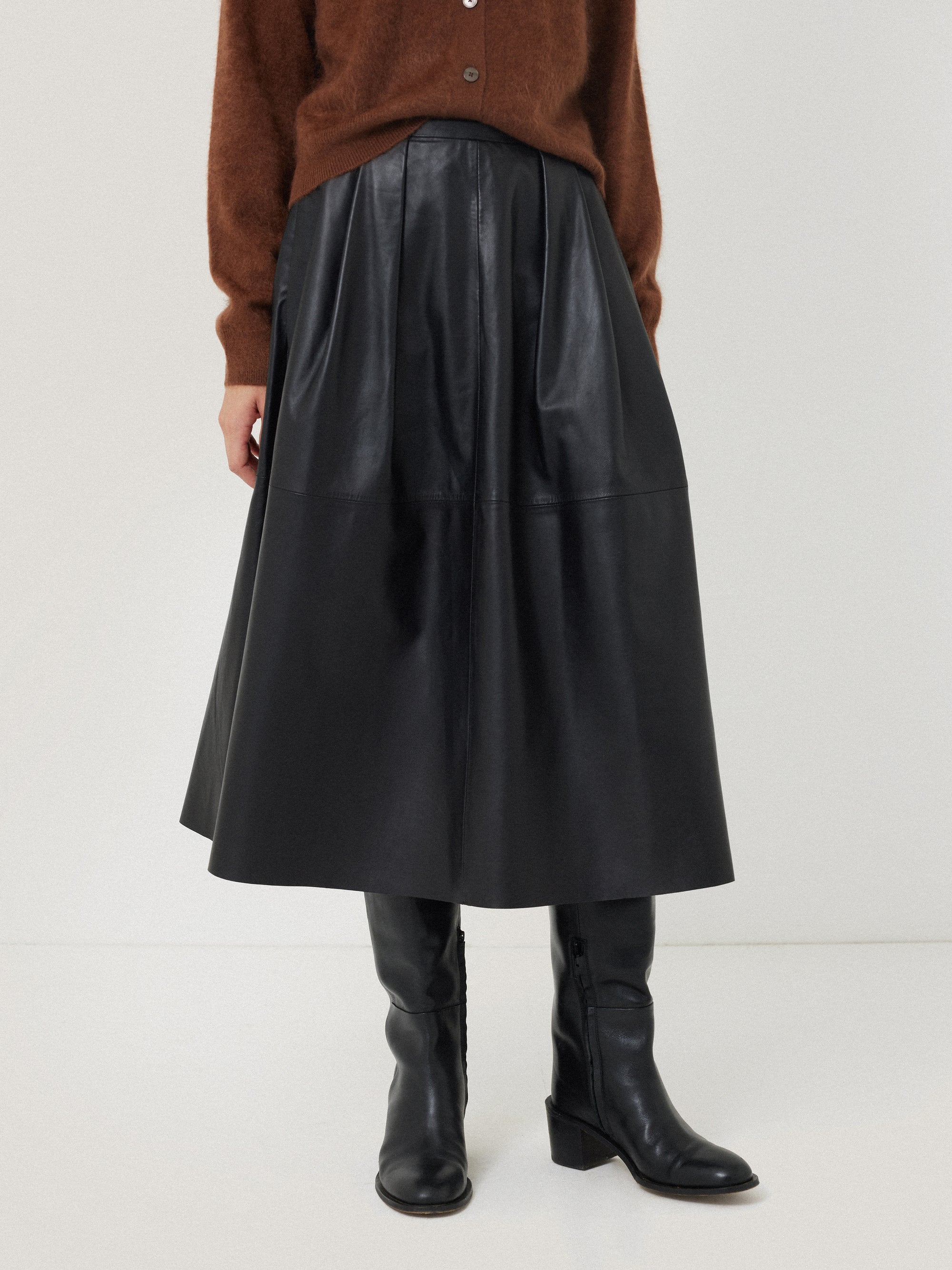 Pleated Bow Leather Skirt - Black