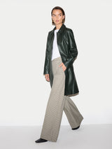 Leather Knee Length Coat | Dark Green