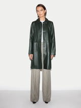 Leather Knee Length Coat | Dark Green