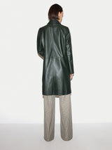 Leather Knee Length Coat | Dark Green