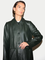 Leather Knee Length Coat | Dark Green