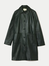Leather Knee Length Coat | Dark Green