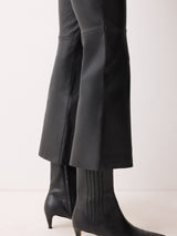 Stretch Leather Kick Flare Trousers | Black