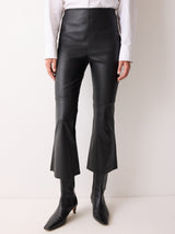 Stretch Leather Kick Flare Trousers | Black