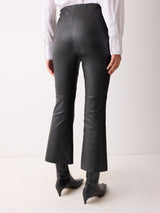 Stretch Leather Kick Flare Trousers | Black