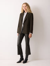Stretch Leather Kick Flare Trousers | Chocolate