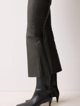 Stretch Leather Kick Flare Trousers | Chocolate