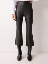 Stretch Leather Kick Flare Trousers | Chocolate