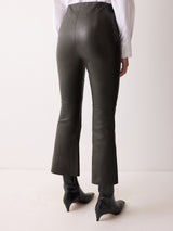 Stretch Leather Kick Flare Trousers | Chocolate