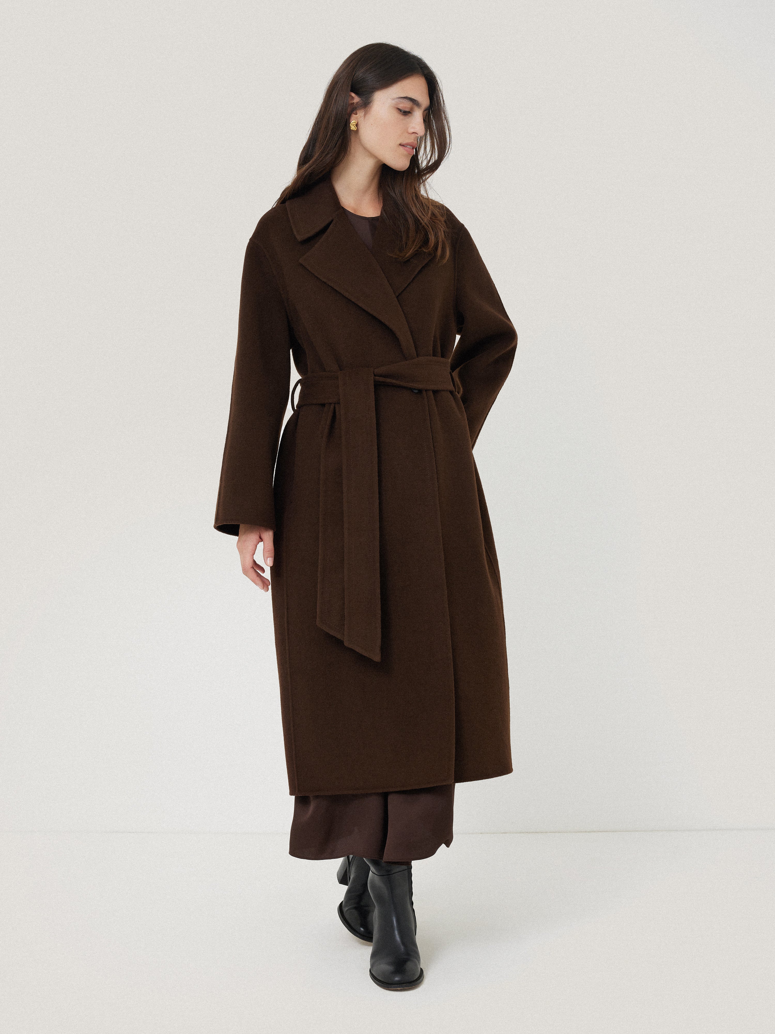 Double Faced Cocoon Wrap Coat | Chocolate – Jigsaw