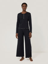 Pointelle Pyjama Henley Top | Navy
